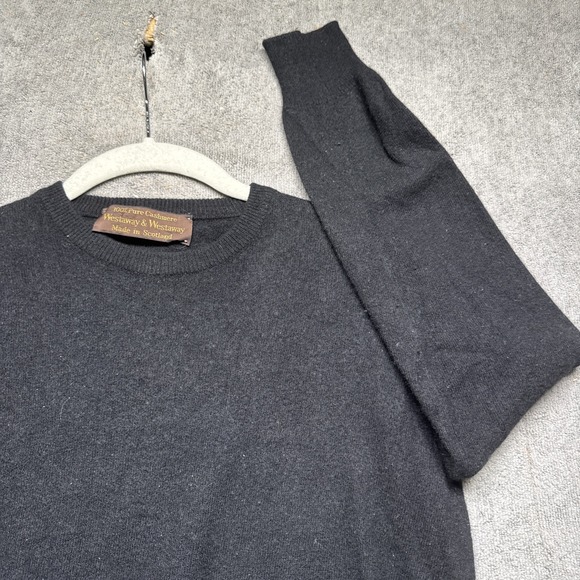 Westaway & Westaway Black Cashmere Crew Neck Sweater Men's‎ XS Made in Scotland